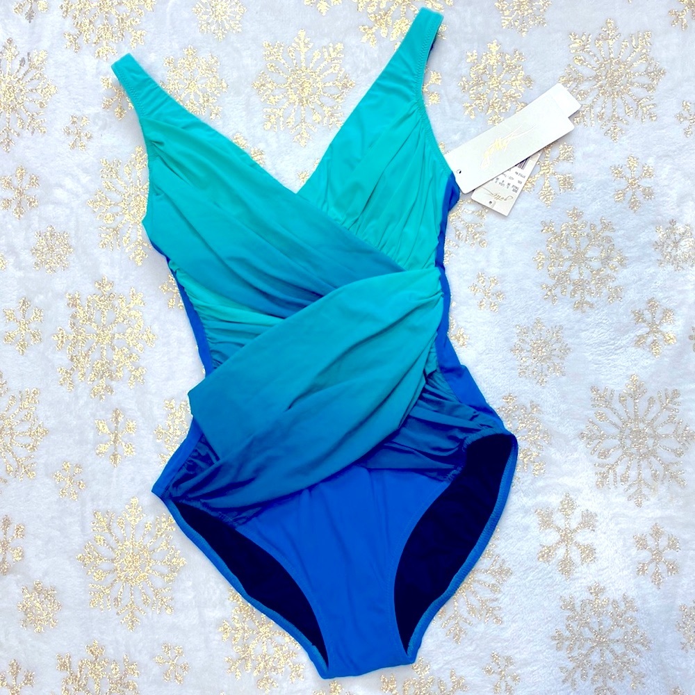 NWT Profile by Gottex One Piece Teal Blue Swimsuit Women's - $178 !!